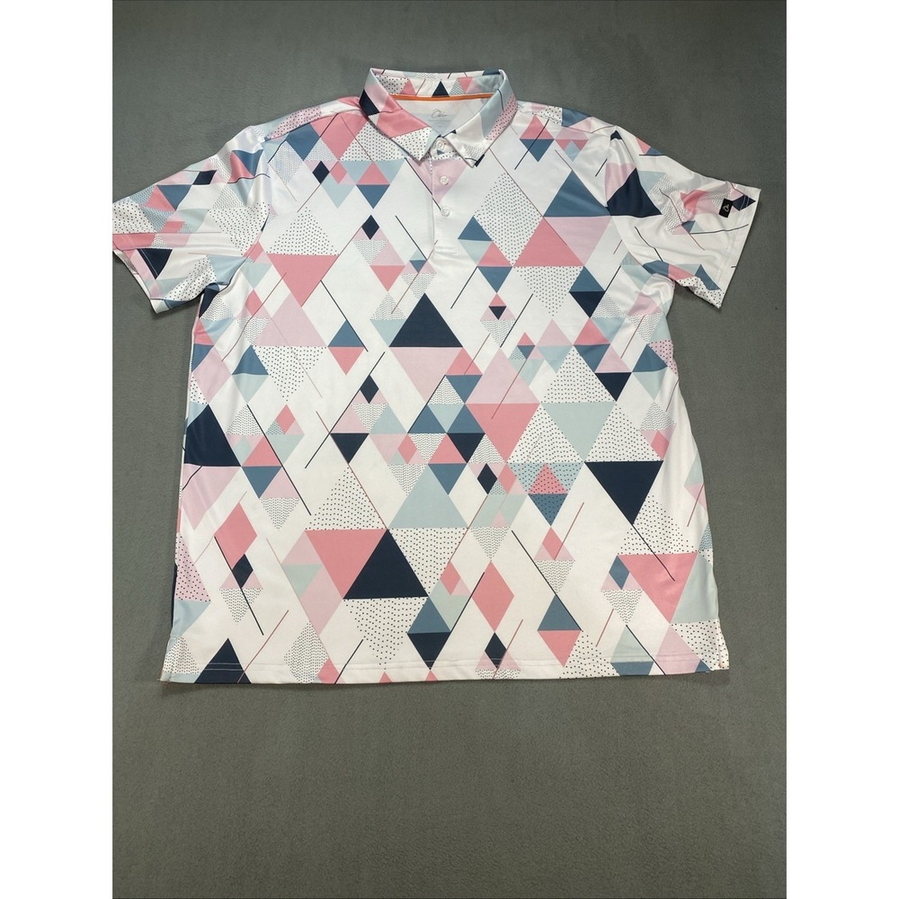 Obla Performance Golf Polo Shirt Men's XL White Geometric Stretch Casual‎ Summer